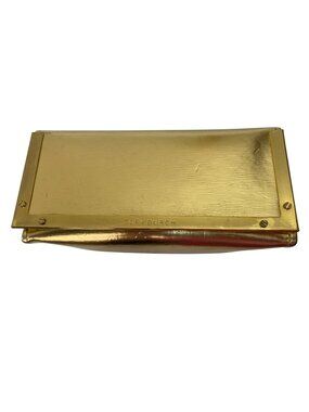 Tory Burch Gold Metallic Structured Clutch With Velvet Lining & Brass Details 2s
